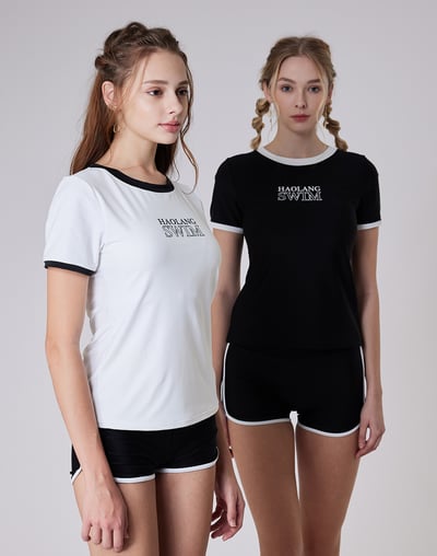 Haolang 雲朵白短袖泳衣6