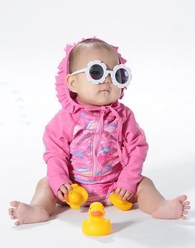 Haolang 粉紅海洋寶寶長袖泳衣