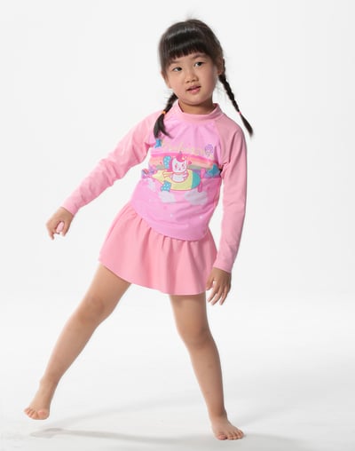 Haolang 粉紅天空女童長袖泳衣(整套)3