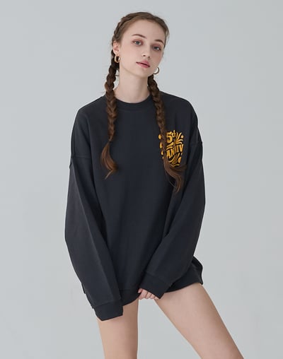 Haolang 中性厚磅落肩大學T深灰色4