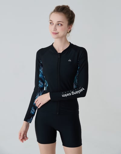 Haolang 夜浪葉影長袖拉鍊泳衣5