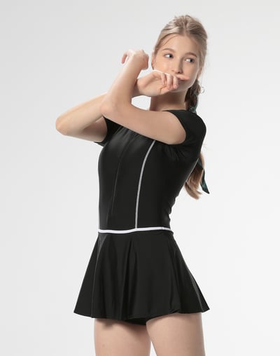 Haolang 經典黑短袖連身裙泳衣3