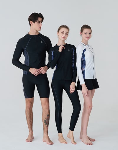 Haolang 經典黑花葉長袖拉鍊泳衣6