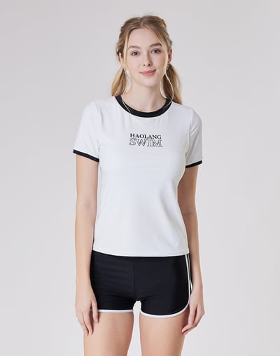 Haolang 雲朵白短袖泳衣3