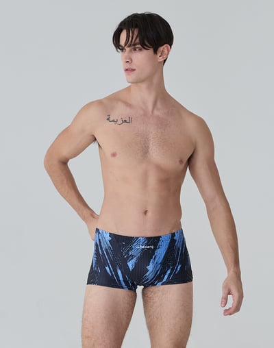 Haolang 深藍刷紋競速平口泳褲/抗氯4