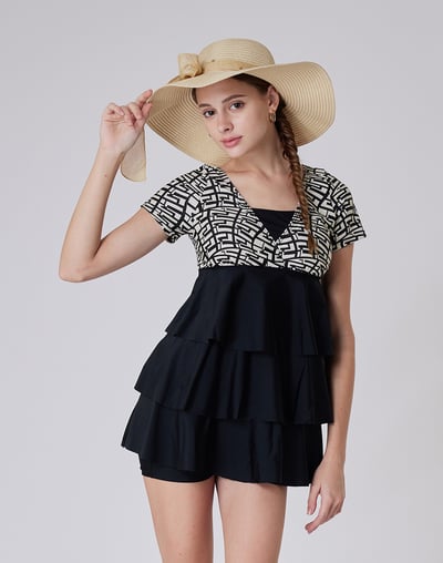 Haolang 抽象璀璨蛋糕裙兩件式泳衣/大尺碼1