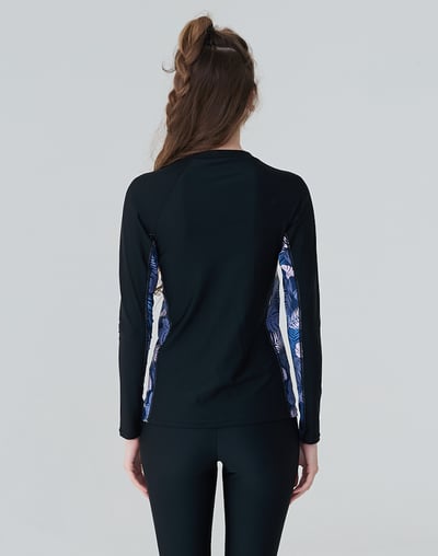 Haolang 經典黑花葉長袖拉鍊泳衣2