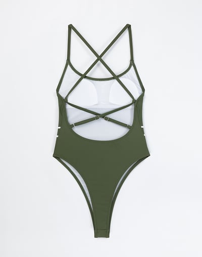 Haolang 墨綠辣丁連身泳衣5