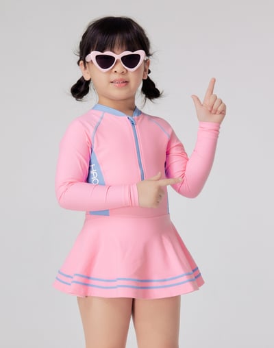 Haolang 櫻粉花瓣女童連身裙泳裝4