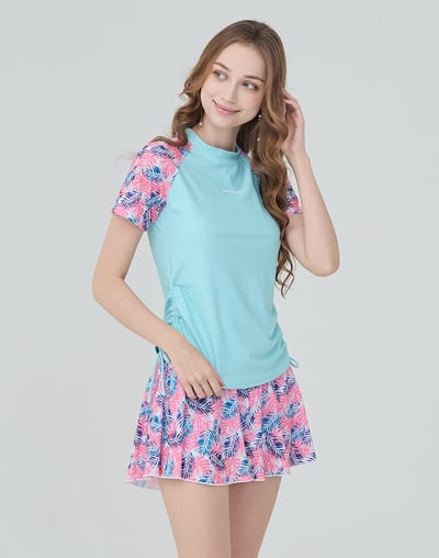 Haolang 珊瑚粉葉兩件式短袖泳衣4