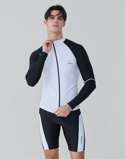 Haolang 極速黑白男款長袖拉鍊泳衣4
