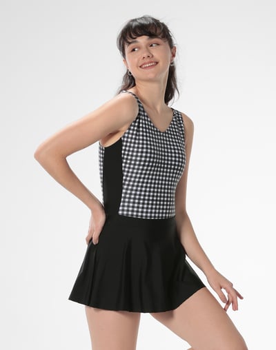 Haolang 黑白格紋連身裙泳衣1