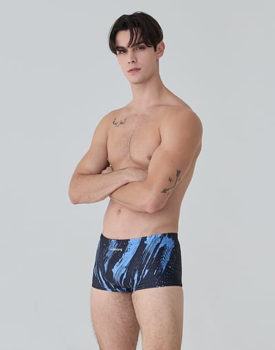 Haolang 深藍刷紋競速平口泳褲/抗氯5