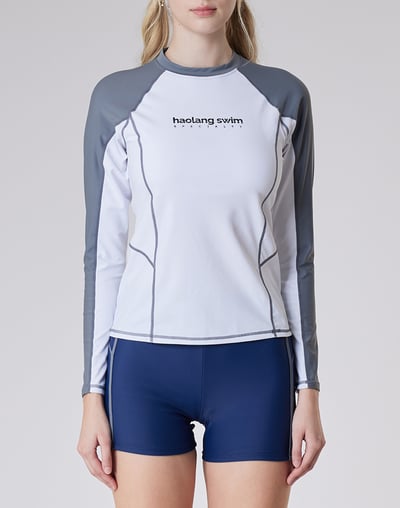 Haolang 氣質白撞色長袖泳衣(整套)4