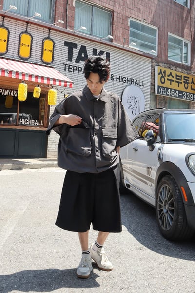 【 Giusto 】寬鬆版型尼龍大口袋短袖襯衫2