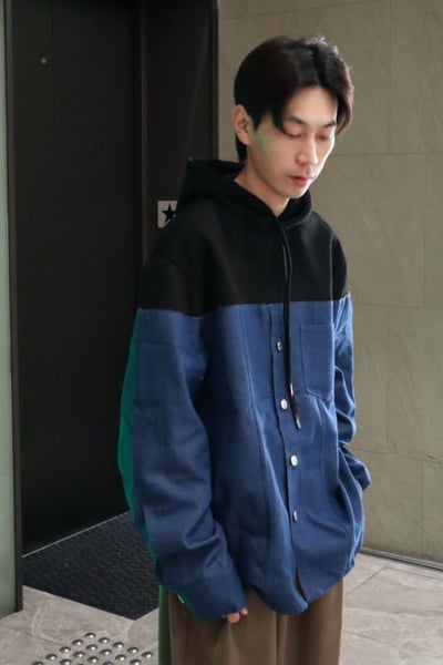 【 Giusto 】異布拼色牛仔連帽襯衫外套6