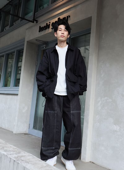 【 Giusto 】前車線兩側配色邊條牛仔寬褲2