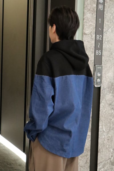 【 Giusto 】異布拼色牛仔連帽襯衫外套2