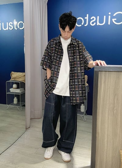 【 Giusto 】前車線兩側配色邊條牛仔寬褲6