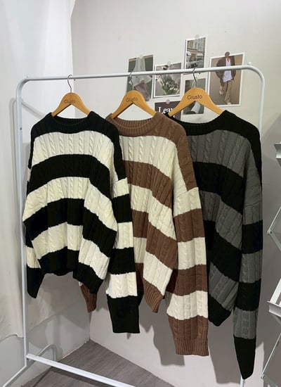 【 Giusto 】 配色橫條麻花針織上衣3