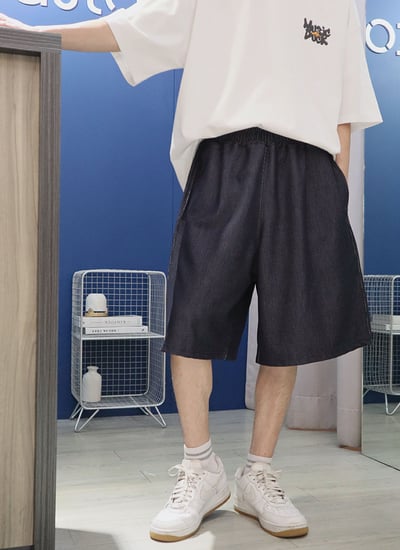 【 Giusto 】光澤抓褶牛仔寬短褲1