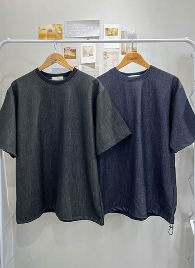 【 Giusto 】光澤抓褶透氣牛仔短袖上衣5