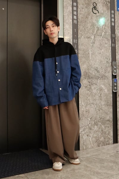 【 Giusto 】異布拼色牛仔連帽襯衫外套3