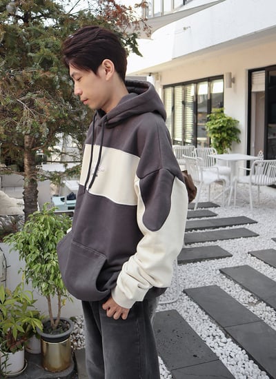 【 Giusto 】寬版厚磅拼接連帽T2