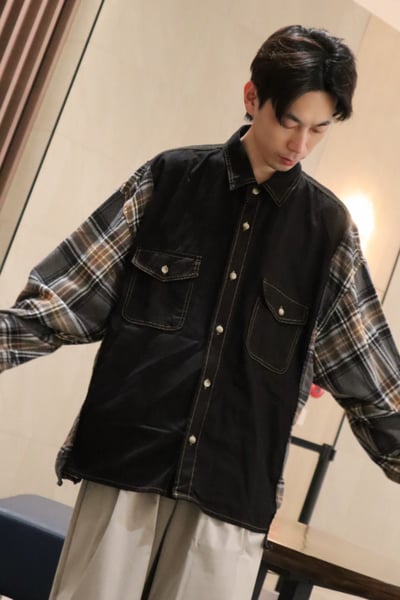 【 Giusto 】格紋拼接薄牛仔襯衫5