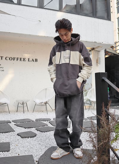 【 Giusto 】寬版厚磅拼接連帽T3