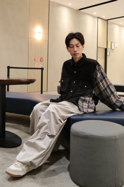 【 Giusto 】格紋拼接薄牛仔襯衫2