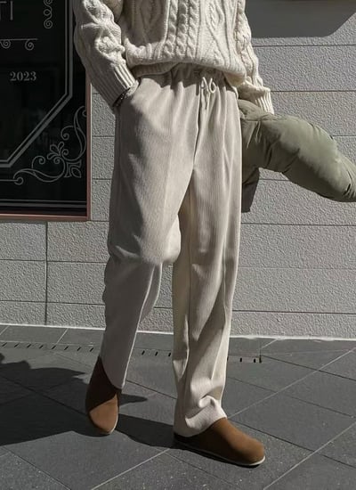 【 Giusto 】內磨毛坑條鬆緊褲頭百搭寬褲1