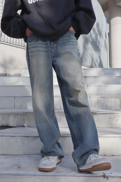 【 Giusto 】復古藍刷色百搭款牛仔寬褲1