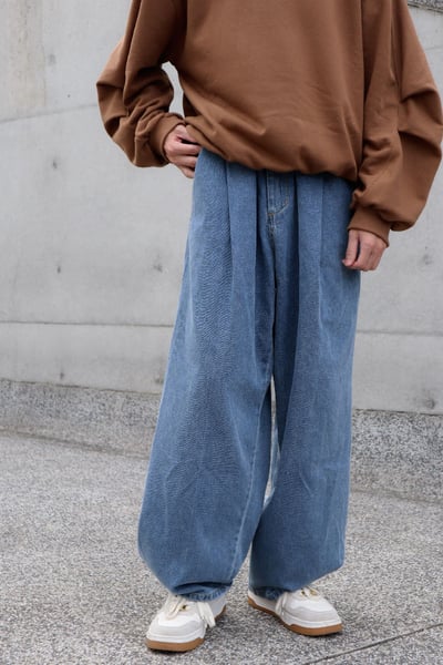 【 Giusto 】褲管內摺牛仔寬褲1