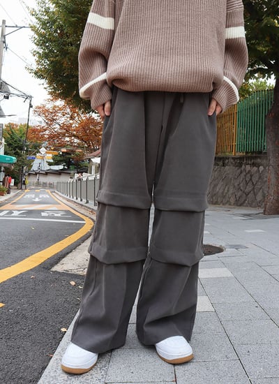 【 Giusto 】前抓皺側邊釘釦鬆緊褲頭寬褲1