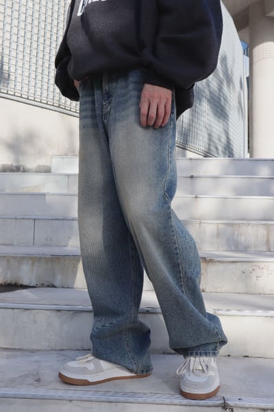 【 Giusto 】復古藍刷色百搭款牛仔寬褲3