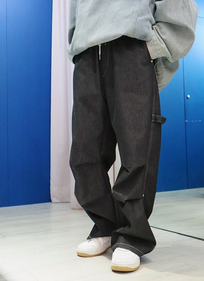 【 Giusto 】前抓皺鬆緊褲頭挺版高磅數牛仔褲3