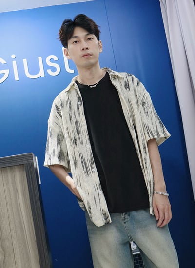 【 Giusto 】羽毛印圖渲染針織短袖襯衫7