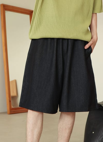 【 Giusto 】光澤抓褶牛仔寬短褲3