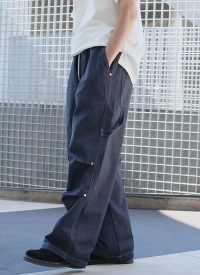 【 Giusto 】前抓皺鬆緊褲頭挺版高磅數牛仔褲1