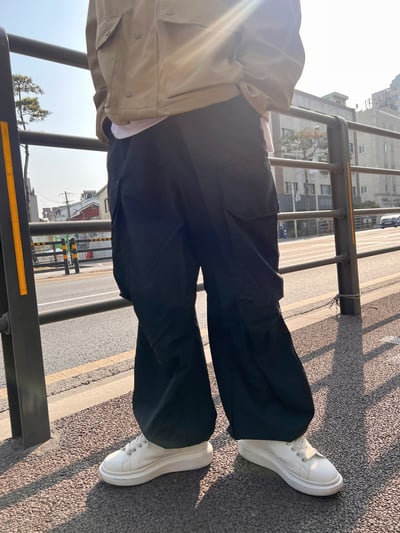 【 Giusto 】皺摺尼龍布大口袋個性寬褲 - 極薄1