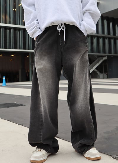 【 Giusto 】熱銷款刷色兩側釘釦彎刀褲1