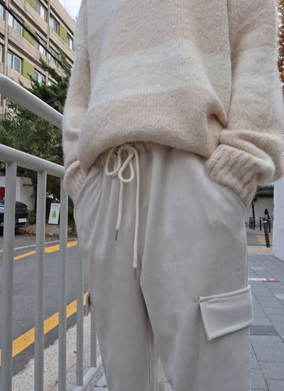 【 Giusto 】鬆緊褲頭麂皮大口袋長褲2