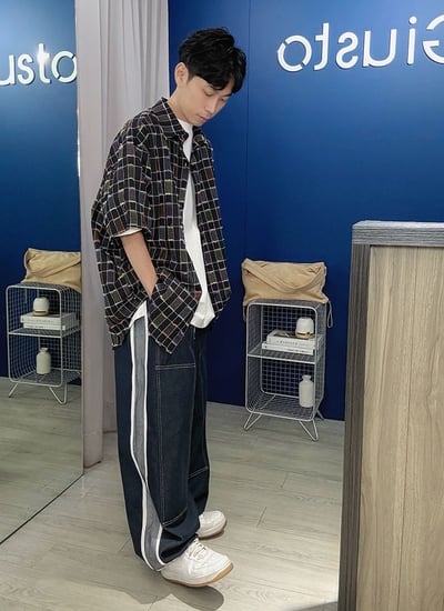 【 Giusto 】前車線兩側配色邊條牛仔寬褲5