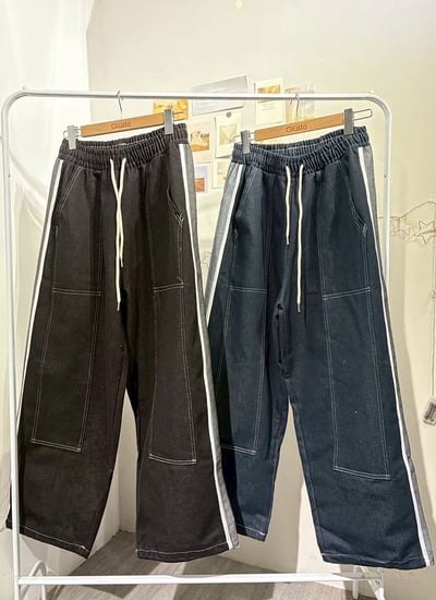 【 Giusto 】前車線兩側配色邊條牛仔寬褲7