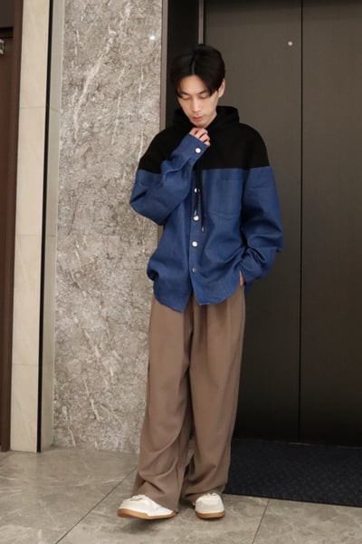 【 Giusto 】異布拼色牛仔連帽襯衫外套7