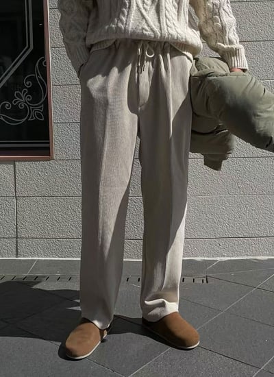 【 Giusto 】內磨毛坑條鬆緊褲頭百搭寬褲5