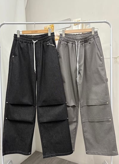 【 Giusto 】前抓皺鬆緊褲頭挺版高磅數牛仔褲8