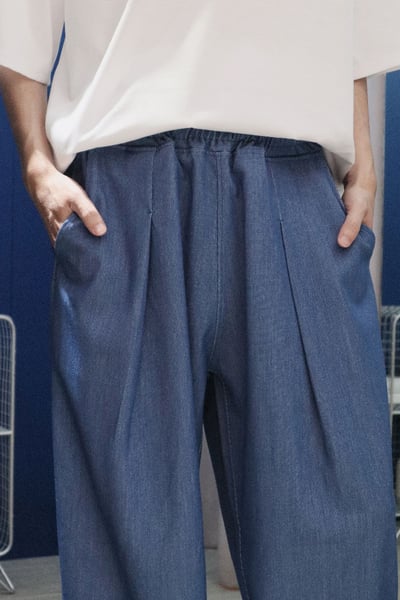 【 Giusto 】光澤抓褶牛仔寬版長褲6