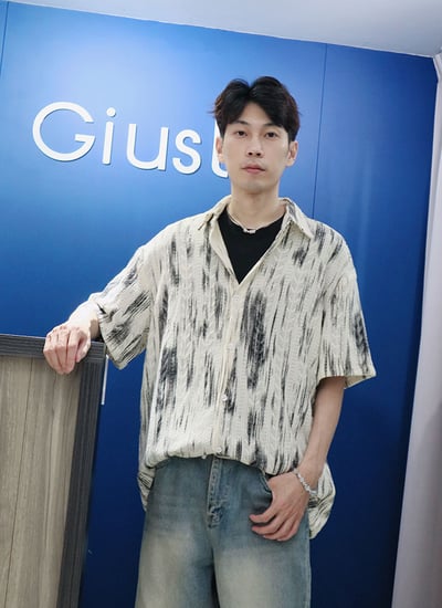 【 Giusto 】羽毛印圖渲染針織短袖襯衫5